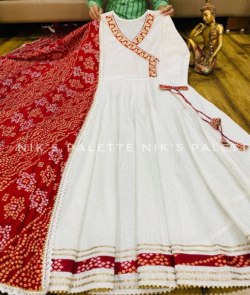 Cotton Khadi Gown with bandhani duatta